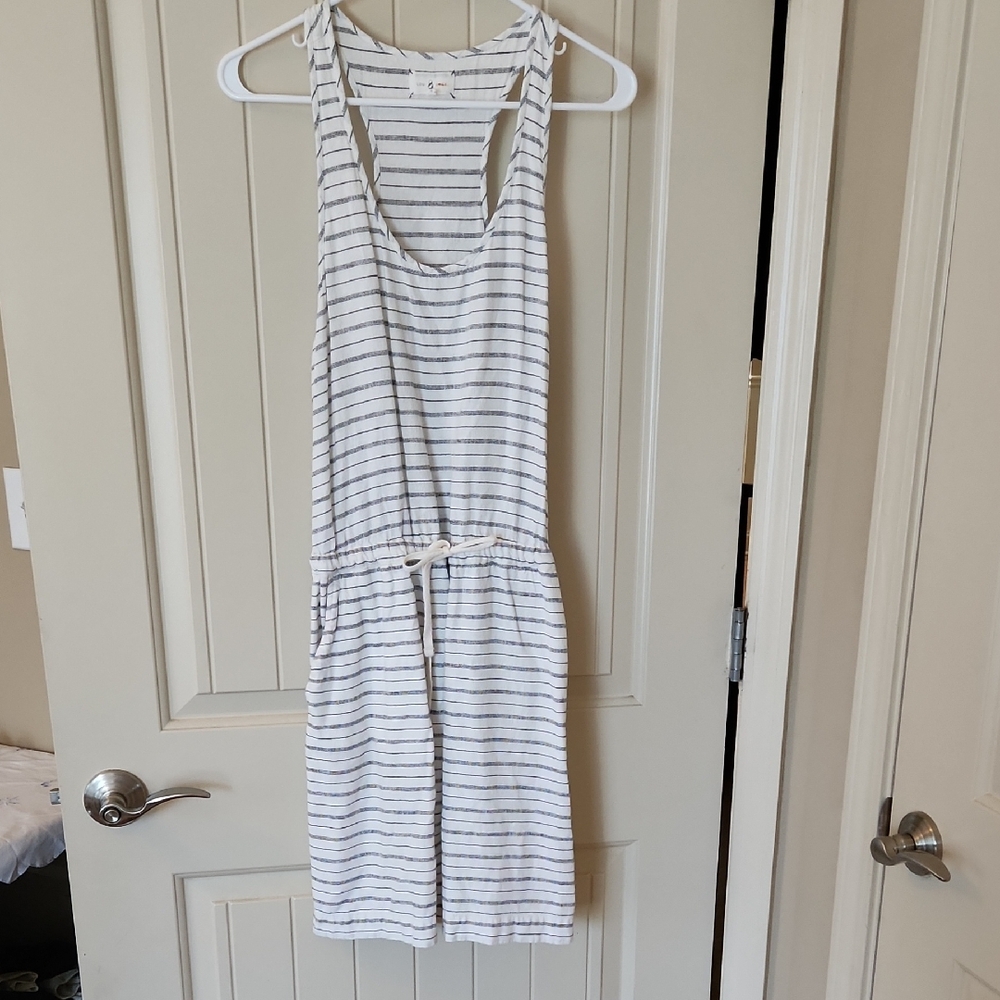 LOFT White and Gray Striped Dress